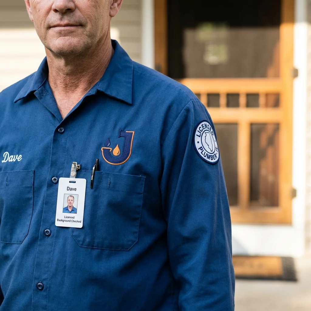 Licensed plumber showing ID badge in Olmsted Falls, OH