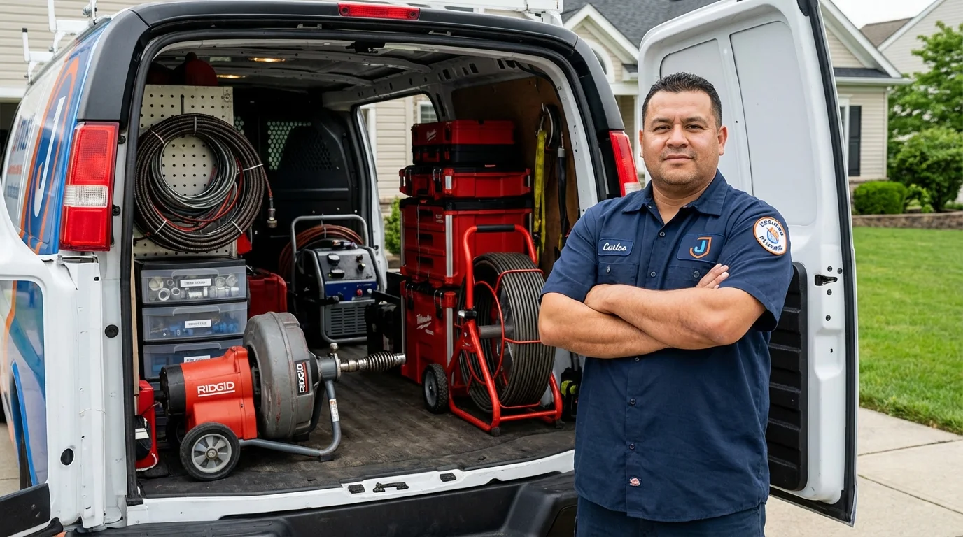 Professional drain cleaning equipment and Johns Plumbing LLC plumber in Olmsted Falls