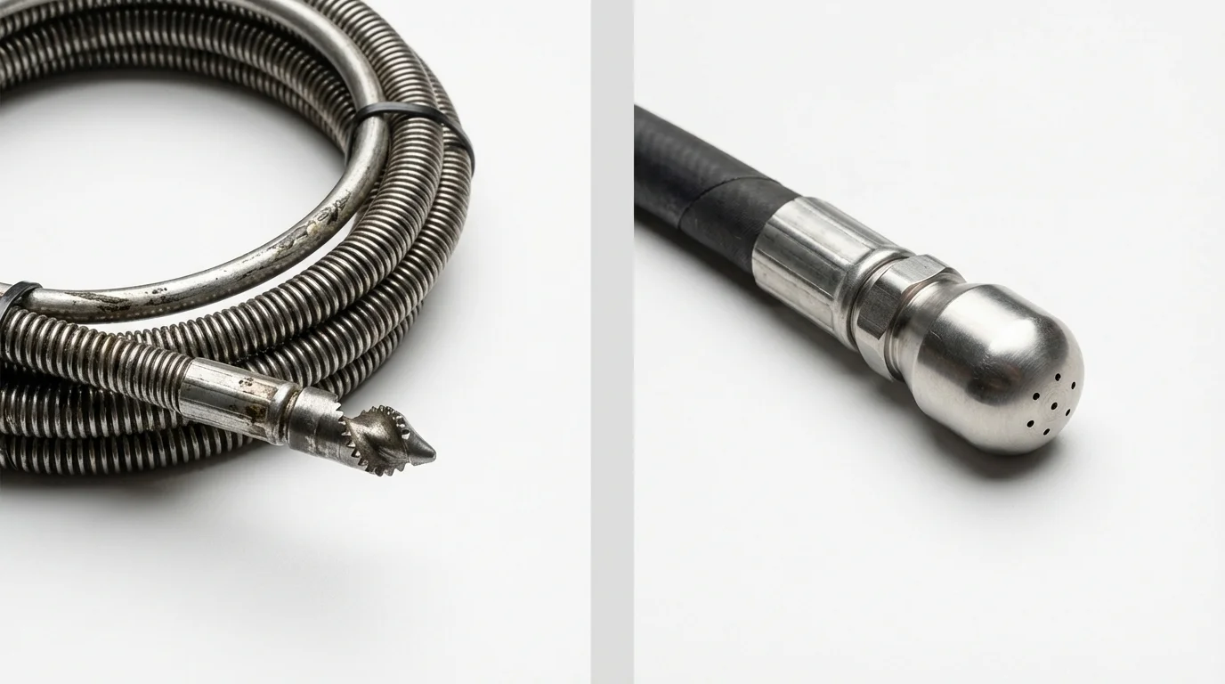 Drain snake cable and hydro jetting nozzle used for drain cleaning in Olmsted Falls, OH