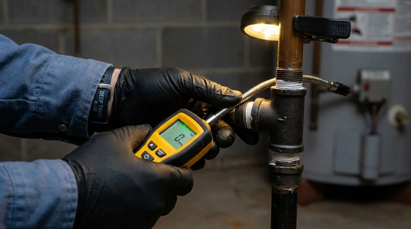 Gas leak detection with electronic sniffer by Johns Plumbing LLC in Olmsted Falls