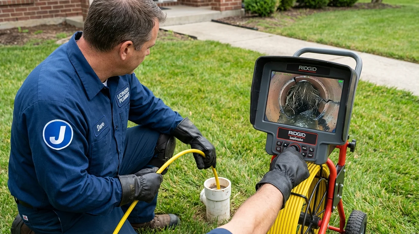 Sewer camera inspection being performed by Johns Plumbing LLC in Olmsted Falls